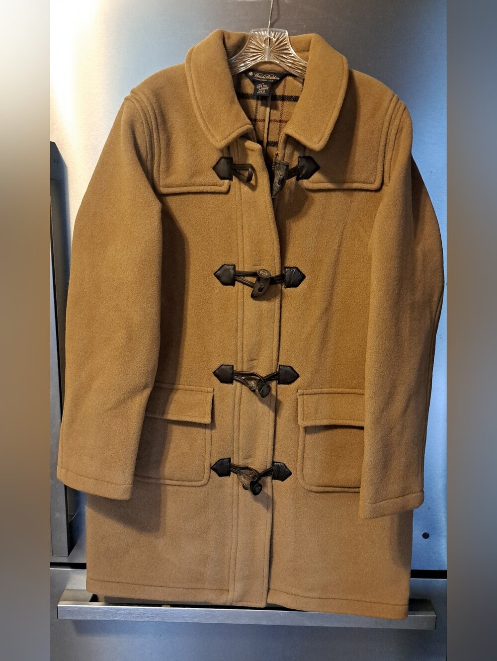 Vtg Brooks Brothers 1818 Duffle Coat 100% Wool Toggle Zip Plaid Inner Lining 12